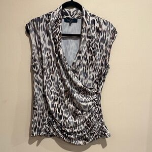 ❤️Rachel Roy Leopard Print Women's Blouse - Black and Brown size Large